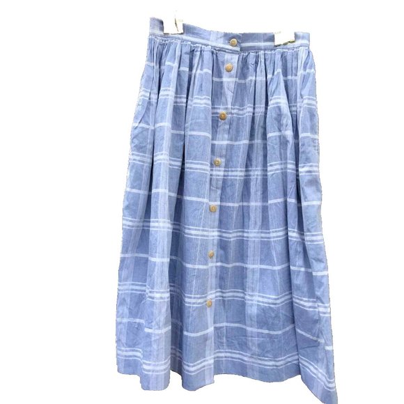 Corbin Threads Dresses & Skirts - VTG Maxi Prairie Style Long Light Blue & White Striped Plaid Womens Sz 6 Granny